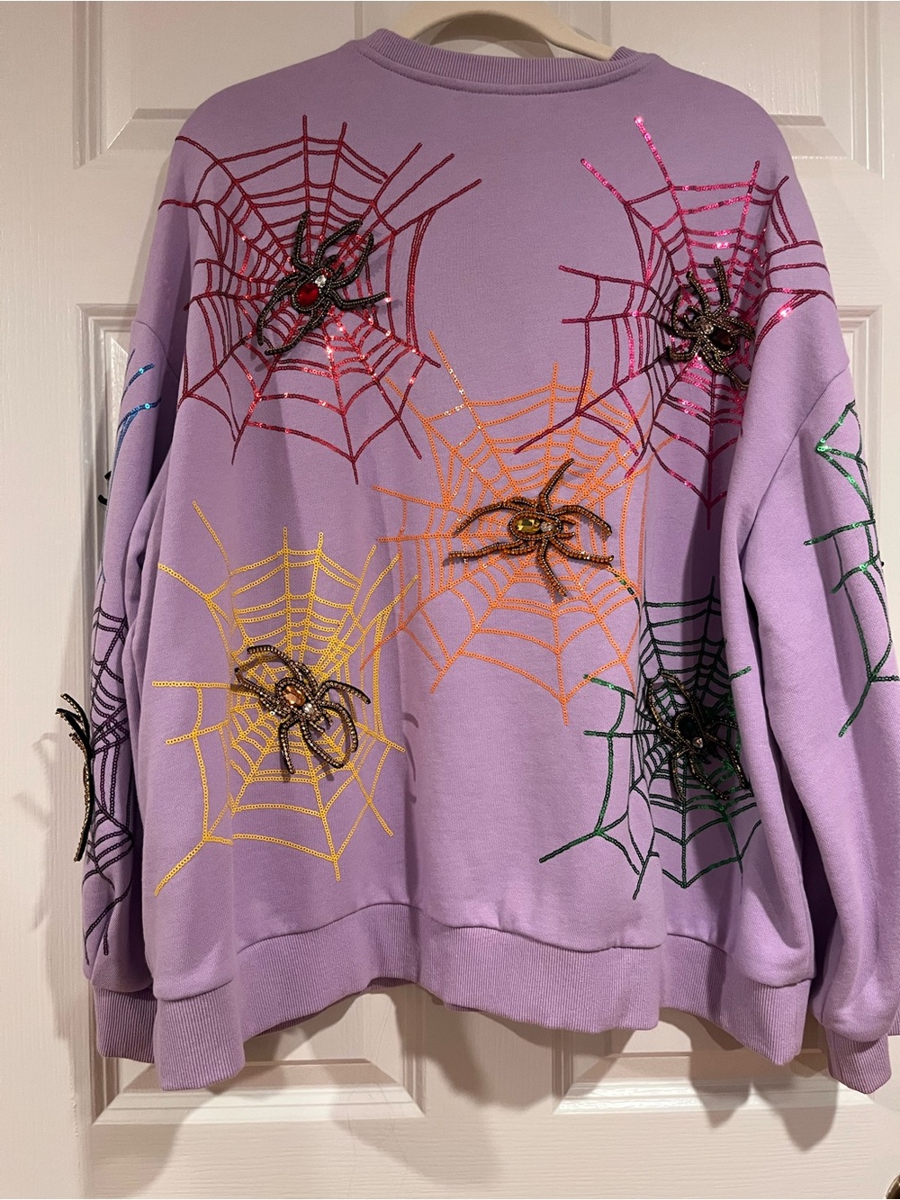 HTF QUEEN OF SPARKLES Lavender Sequin Spiderweb Crewneck Sweatshirt - Picture 3 of 8
